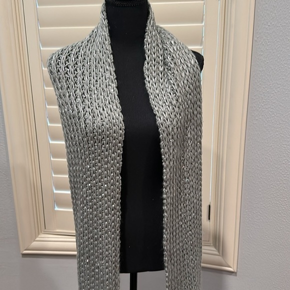 Kale gray with sequins Knitted Scarf- Bulky Scarf - Wool Blend Long Scarf - Picture 1 of 5